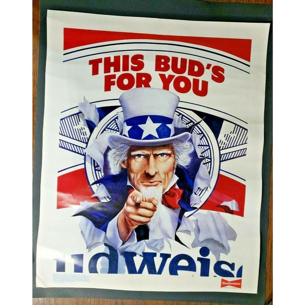 Vintage 1986 Uncle Sam Budweiser Beer Store Sign Old Stock